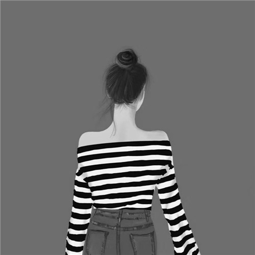 女生头像背影黑白手绘高清图片
