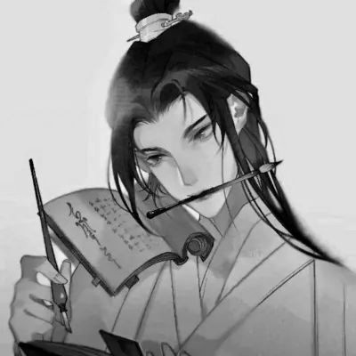 漫画古风男生头像黑白高清图片