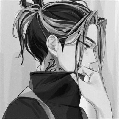 男生高冷帅气的头像黑白动漫图片