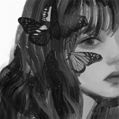 ins动漫女生头像黑白高清图片