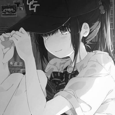 动漫女生头像高清黑白图片