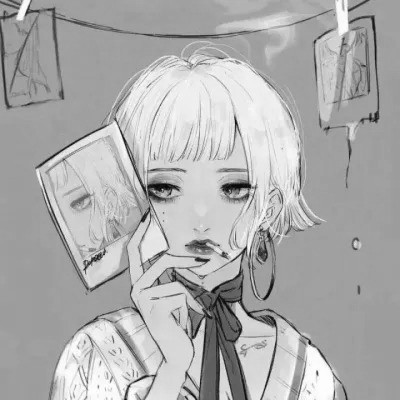 动漫女生头像高清黑白图片
