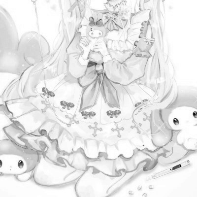 动漫女生头像高清黑白图片