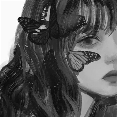 动漫女生头像高清黑白图片