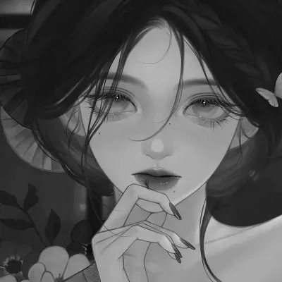 高质量动漫女头黑白图片