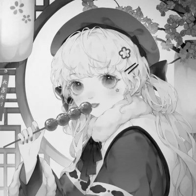 黑白卡通女生可爱头像图片