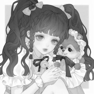 黑白卡通女生可爱头像图片