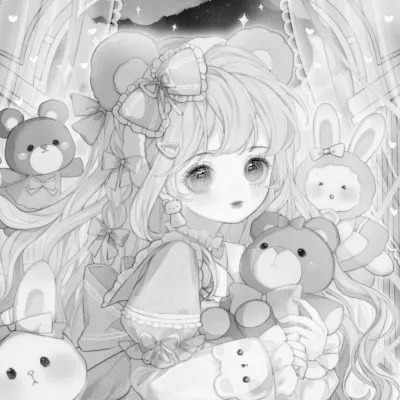 黑白卡通女生可爱头像图片