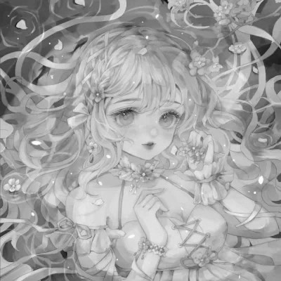 黑白卡通女生可爱头像图片