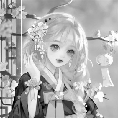 黑白卡通女生可爱头像图片