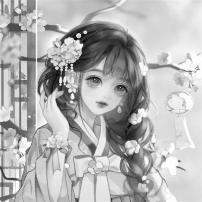 黑白卡通女生可爱头像图片