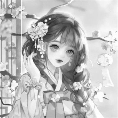 黑白卡通女生可爱头像图片