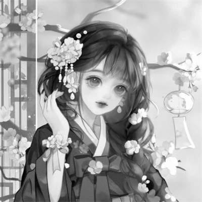 黑白卡通女生可爱头像图片