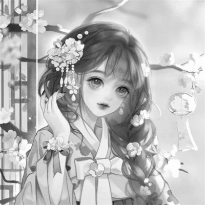 黑白卡通女生可爱头像图片