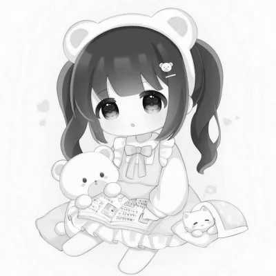 超可爱卡通女头黑白图片
