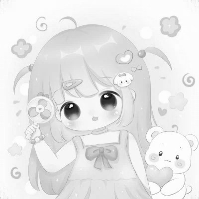 超可爱卡通女头黑白图片