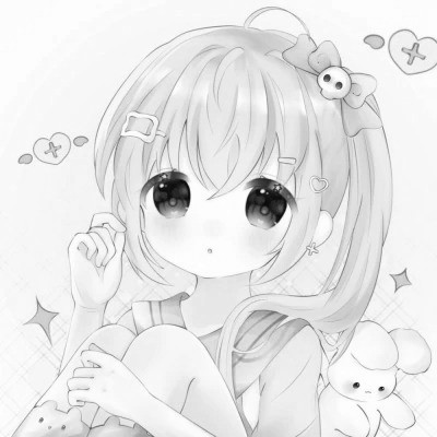 超可爱卡通女头黑白图片