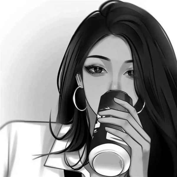 黑白动漫绘画情侣头像一男一女高清图片