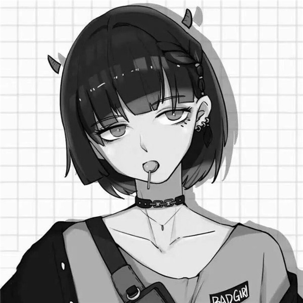 黑白动漫绘画情侣头像一男一女高清图片