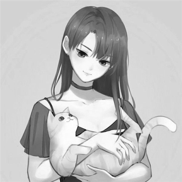 黑白动漫绘画情侣头像一男一女高清图片