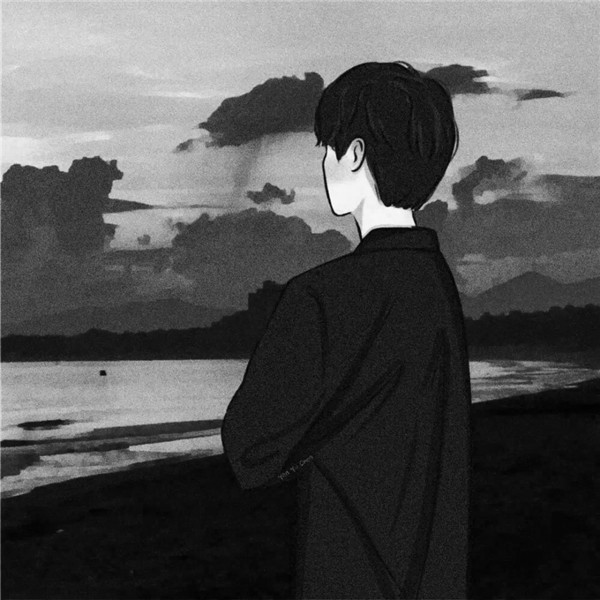 黑白动漫绘画情侣头像一男一女高清图片
