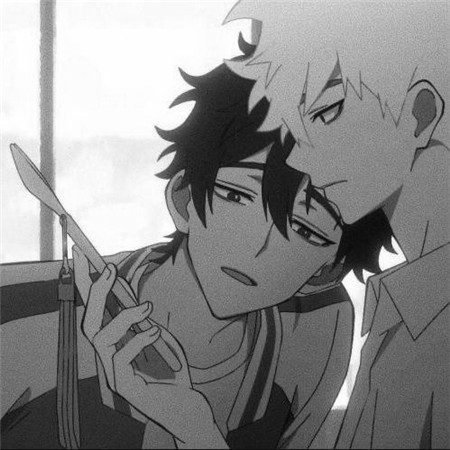 黑白基友头像一左一右帅气动漫图片