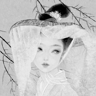 女生黑白简单意境头像真人图片