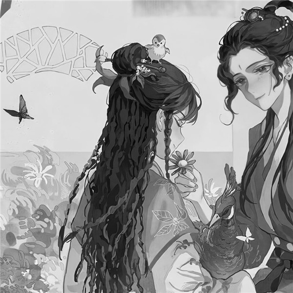 古风情头高清黑白手绘图片