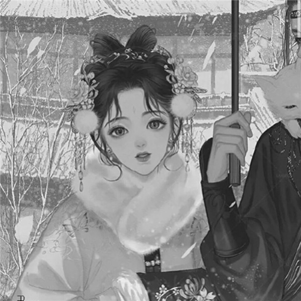 古风情头高清黑白手绘图片