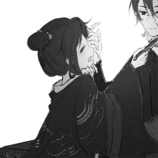 古风情头高清黑白手绘图片