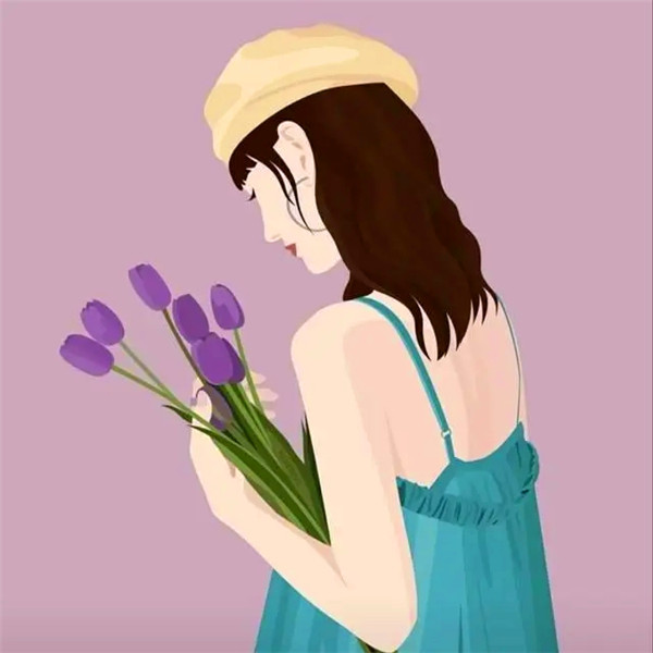 女头温柔干净手绘背影图片