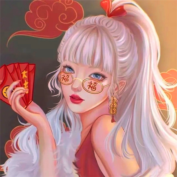 2025过年新年红色喜庆动漫女生头像图片