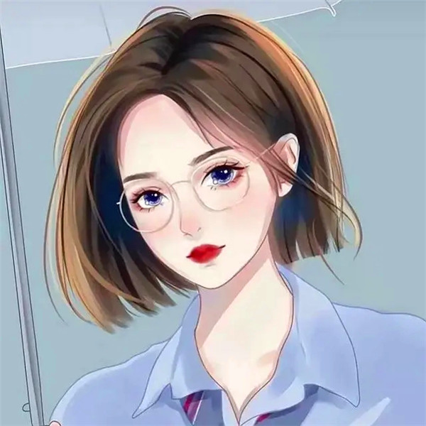手绘戴眼镜卡通头像女生温柔动漫图片