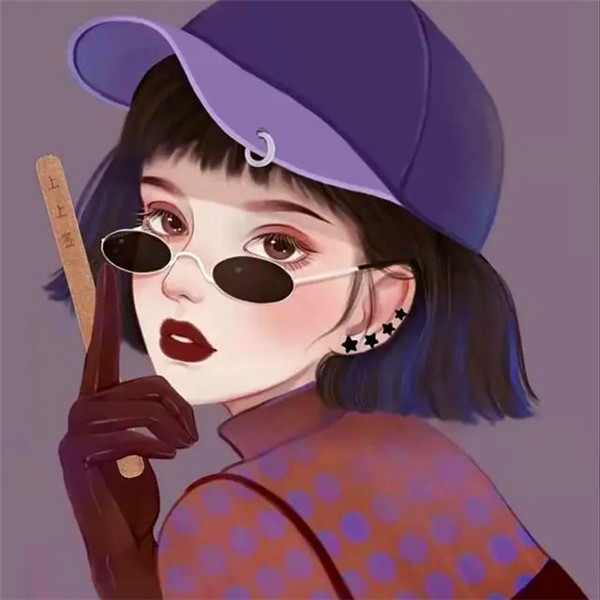 手绘戴眼镜卡通头像女生温柔动漫图片