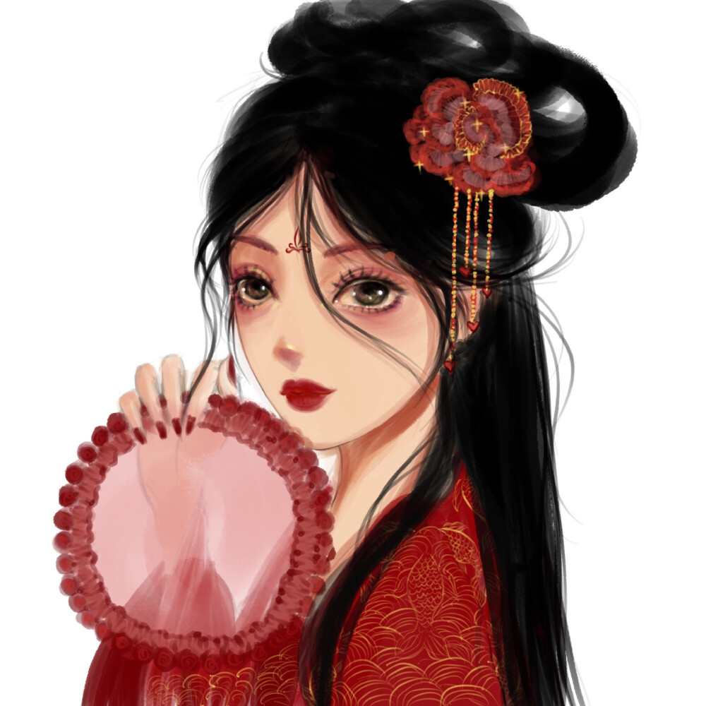 手绘红色神仙女生动漫头像图片