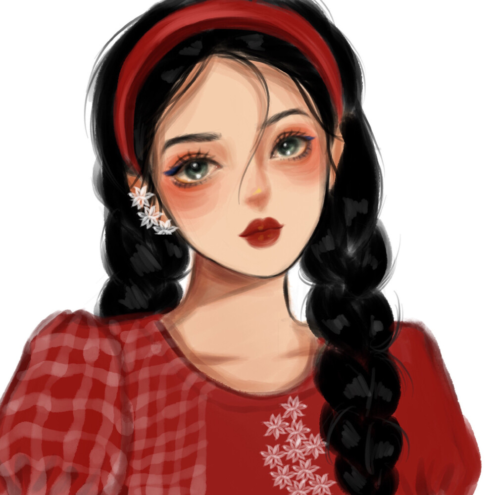 手绘红色神仙女生动漫头像图片