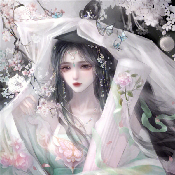 手绘古风抱琴女生动漫闺蜜头像图片
