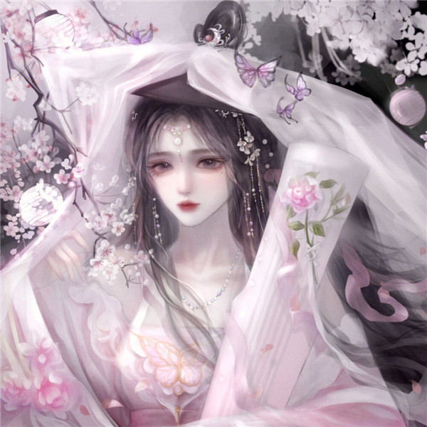 手绘古风抱琴女生动漫闺蜜头像图片
