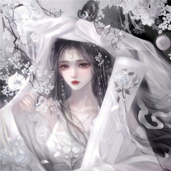 手绘古风抱琴女生动漫闺蜜头像图片