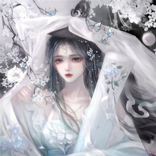 手绘古风抱琴女生动漫闺蜜头像图片
