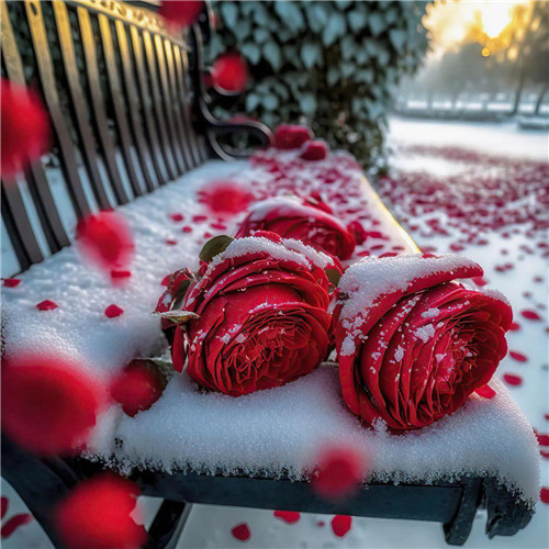 玫瑰花和雪的漂亮风景头像图片