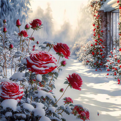 玫瑰花和雪的漂亮风景头像图片