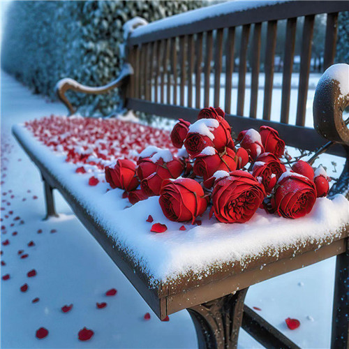 玫瑰花和雪的漂亮风景头像图片
