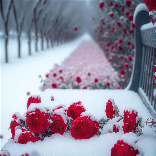 玫瑰花和雪的漂亮风景头像图片
