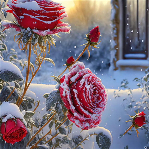 玫瑰花和雪的漂亮风景头像图片