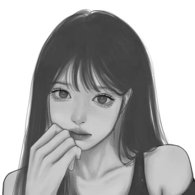 黑白头像女卡通手绘动漫图片