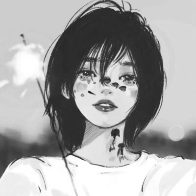 黑白头像女卡通手绘动漫图片