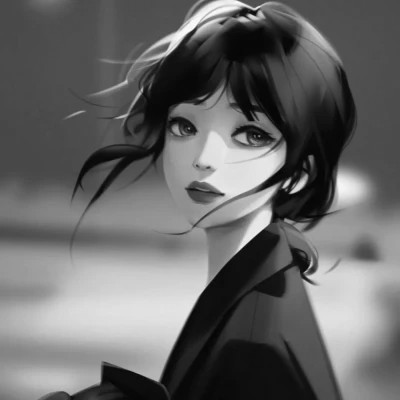 黑白头像女卡通手绘动漫图片