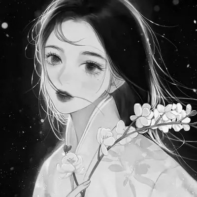 黑白头像女卡通手绘动漫图片