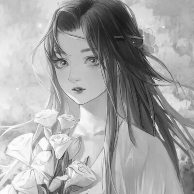 黑白头像女卡通手绘动漫图片